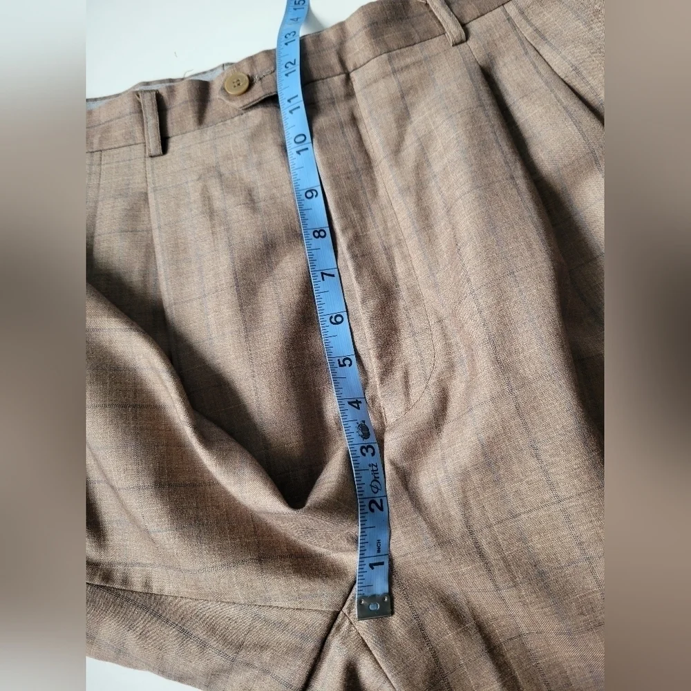 Pamoni Voque London Men's Wool Blend Plaid Pants Brown Size 35